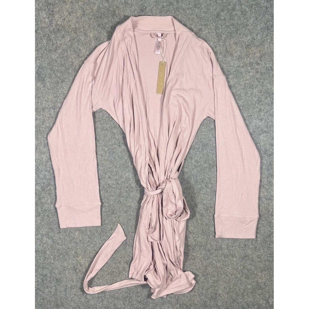 Skims Soft Lounge Short Robe Women’s XXS Pinks Ribbed Comfort Bath Relaxation